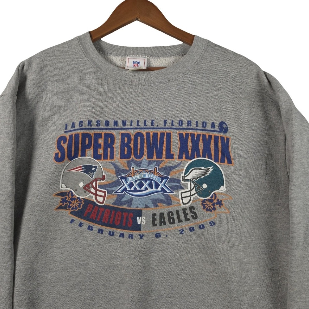 Vintage 2005 NFL‎ Super Bowl XXXIX Patriots vs Eagles Crewneck Sweatshirt Large